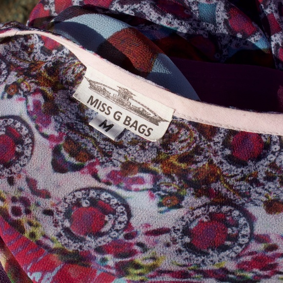 Miss G Bags Bejeweled Animal Print Chiffon Kaftan Poncho Blouse Size M - Picture 14 of 16